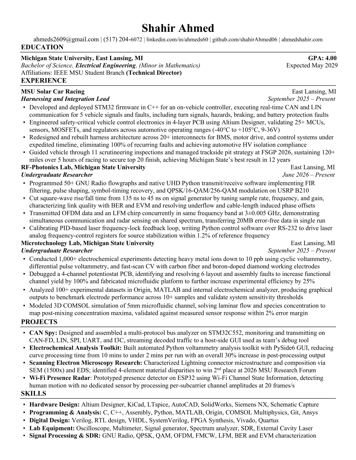 First page of Shahir Ahmed's resume